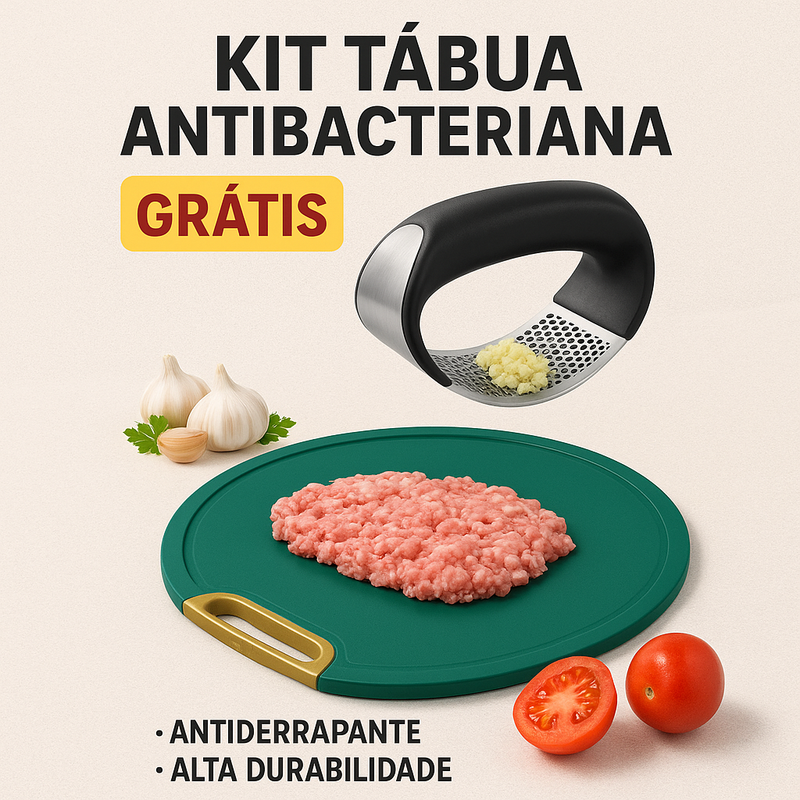 Kit Tábua Antibacteriana Redonda + Amassador de Alho (Brinde)
